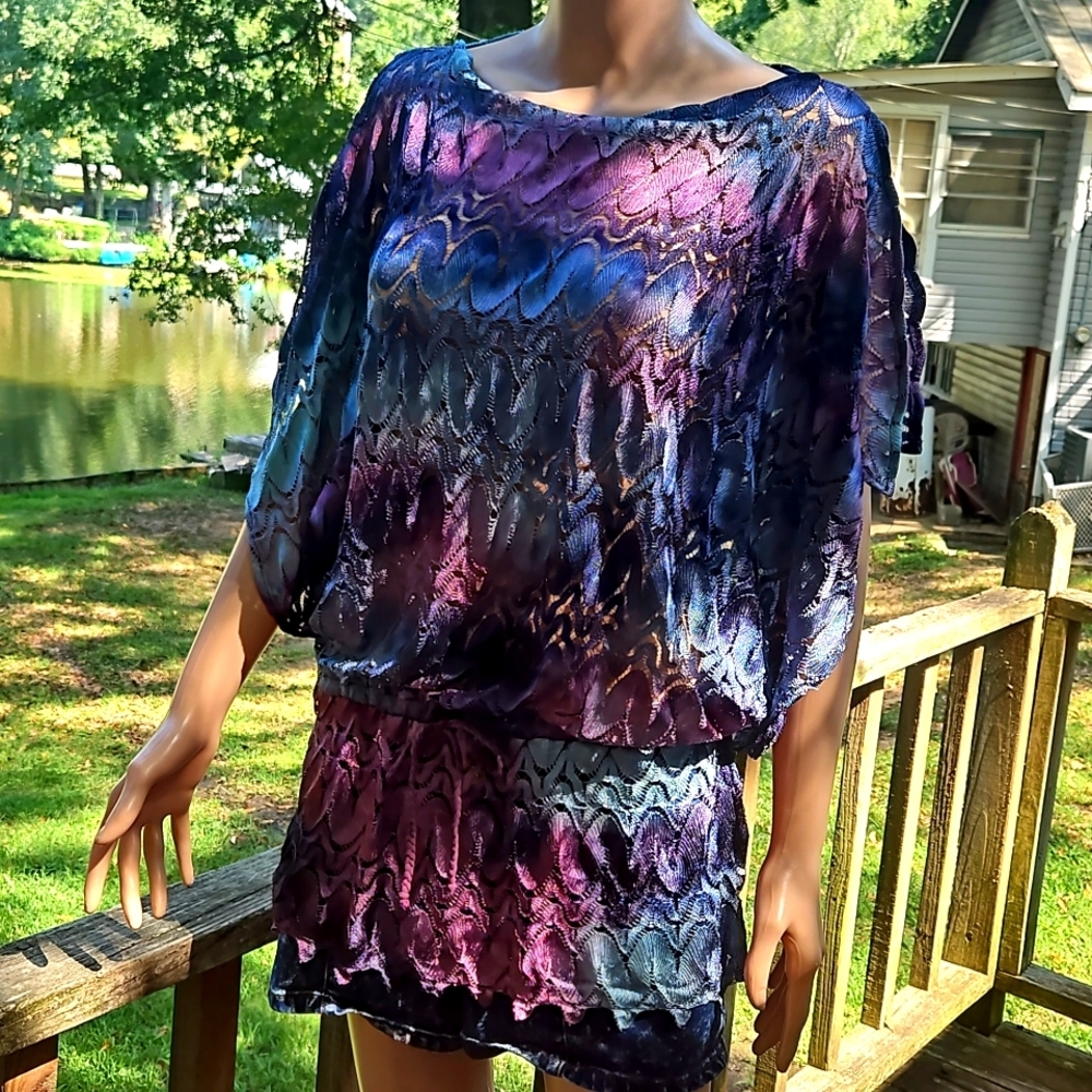 Ogle Mesh Purple & Blue Butterfly Sleeve Blouse